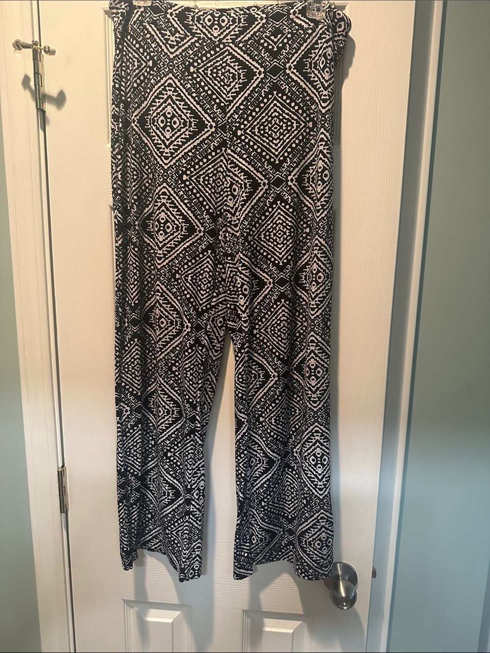 Tribal Black & White Geometric Wide-Leg Pants